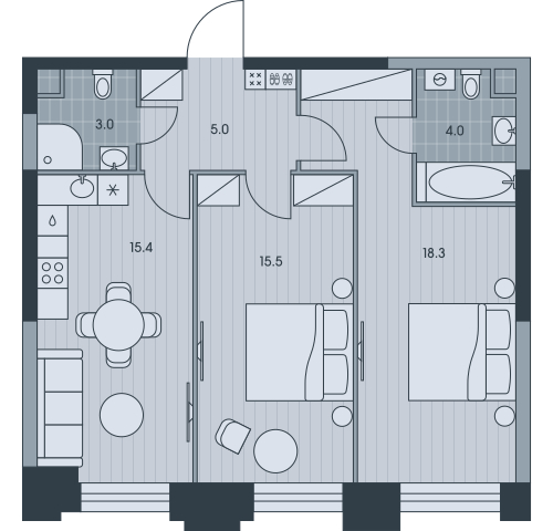 3-комнатная квартира в ЖК EVER на 28 этаже в 1 секции. Сдача в 3 кв. 2025 г.