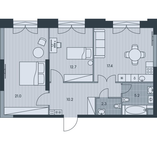 1-комнатная квартира (Студия) в ЖК Беринг на 5 этаже в 3 секции. Сдача в 4 кв. 2025 г.