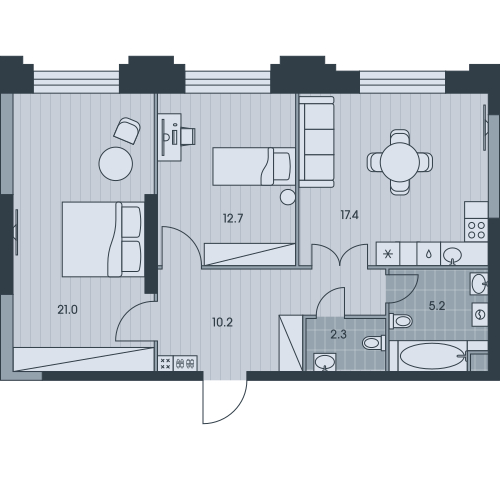 2-комнатная квартира в ЖК EVER на 23 этаже в 1 секции. Сдача в 3 кв. 2025 г.