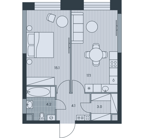 1-комнатная квартира в ЖК Беринг на 22 этаже в 2 секции. Сдача в 4 кв. 2025 г.