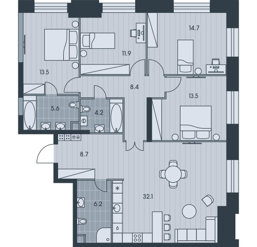 1-комнатная квартира в ЖК Беринг на 10 этаже в 5 секции. Сдача в 4 кв. 2025 г.