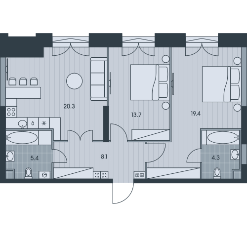 1-комнатная квартира в ЖК Беринг на 7 этаже в 5 секции. Сдача в 4 кв. 2025 г.