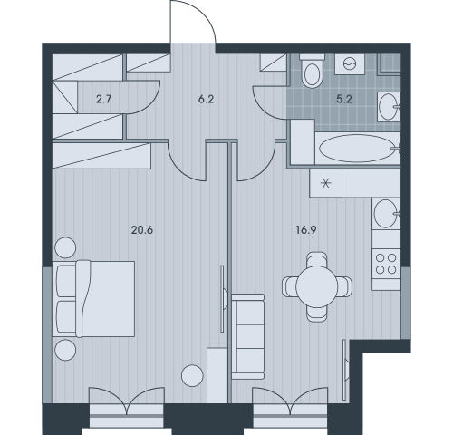 1-комнатная квартира в ЖК Беринг на 7 этаже в 2 секции. Сдача в 4 кв. 2025 г.