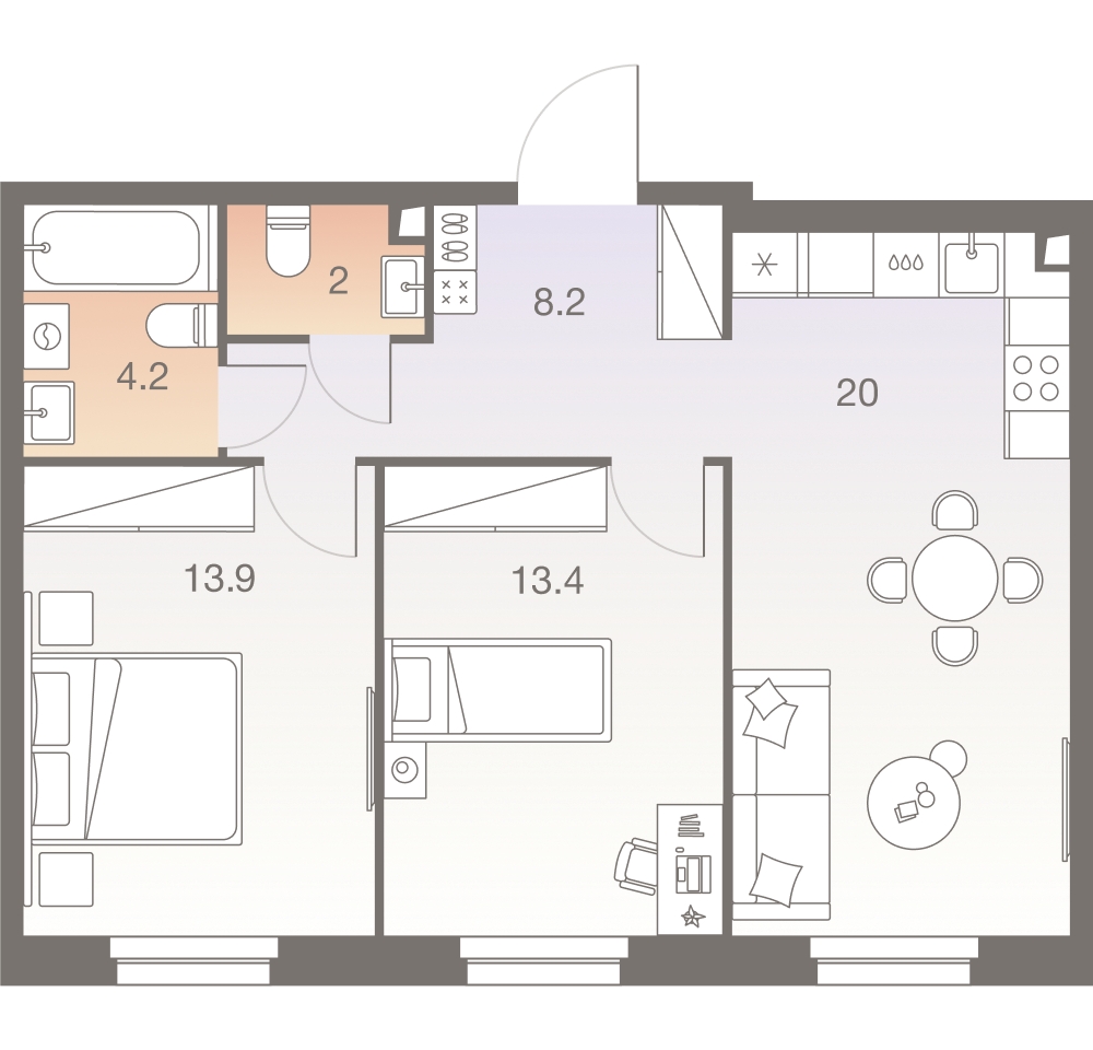 3-комнатная квартира в ЖК EVER на 3 этаже в 1 секции. Сдача в 3 кв. 2025 г.