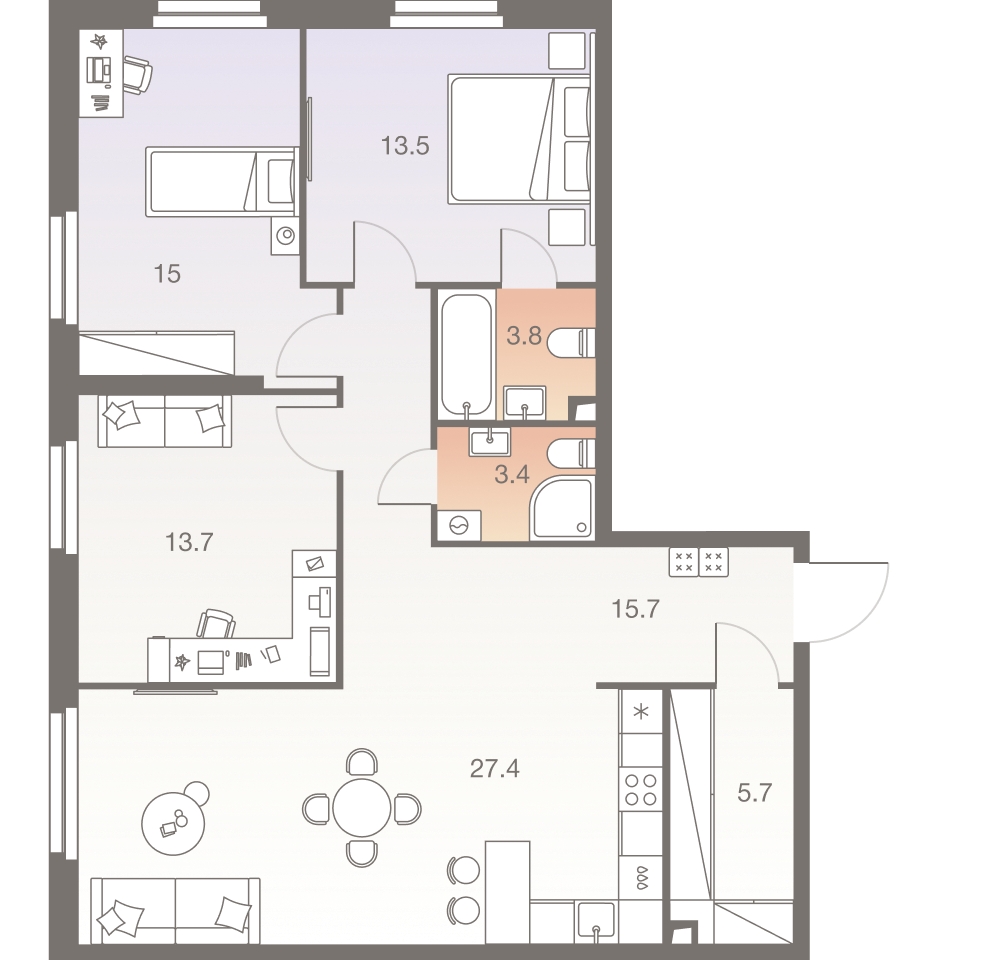 2-комнатная квартира в ЖК EVER на 31 этаже в 1 секции. Сдача в 3 кв. 2025 г.