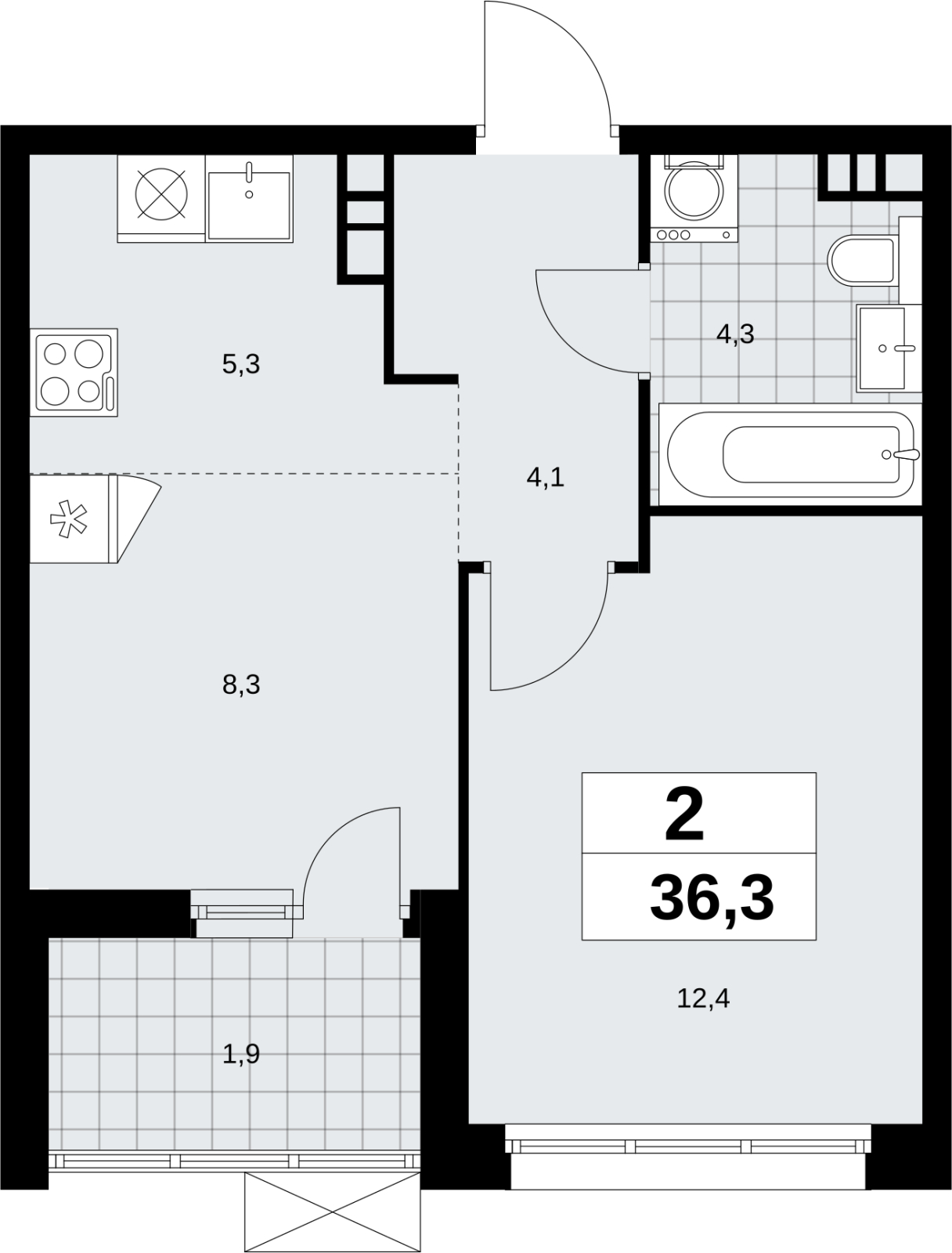 4-комнатная квартира в ЖК Скандинавия на 4 этаже в 1 секции. Сдача в 4 кв. 2026 г.