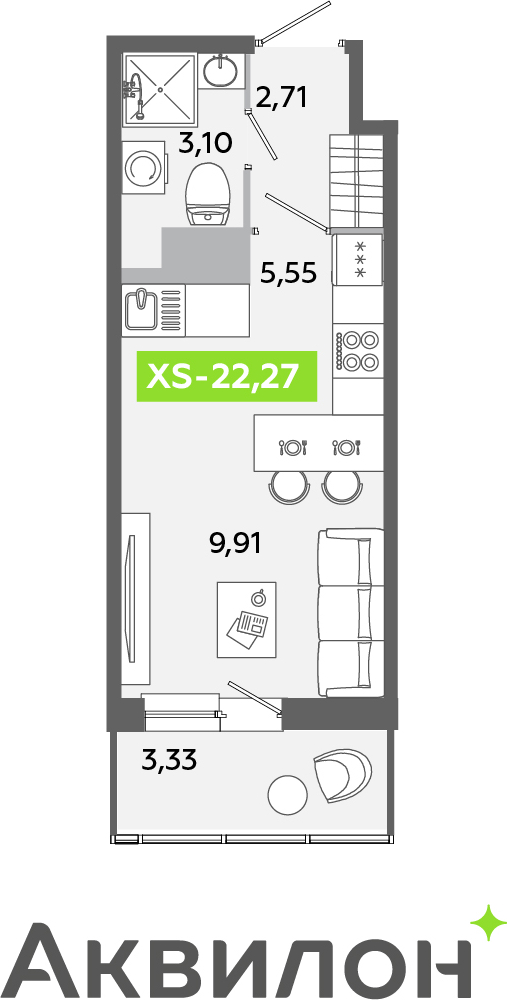 1-комнатная квартира в ЖК Беринг на 3 этаже в 3 секции. Сдача в 4 кв. 2025 г.