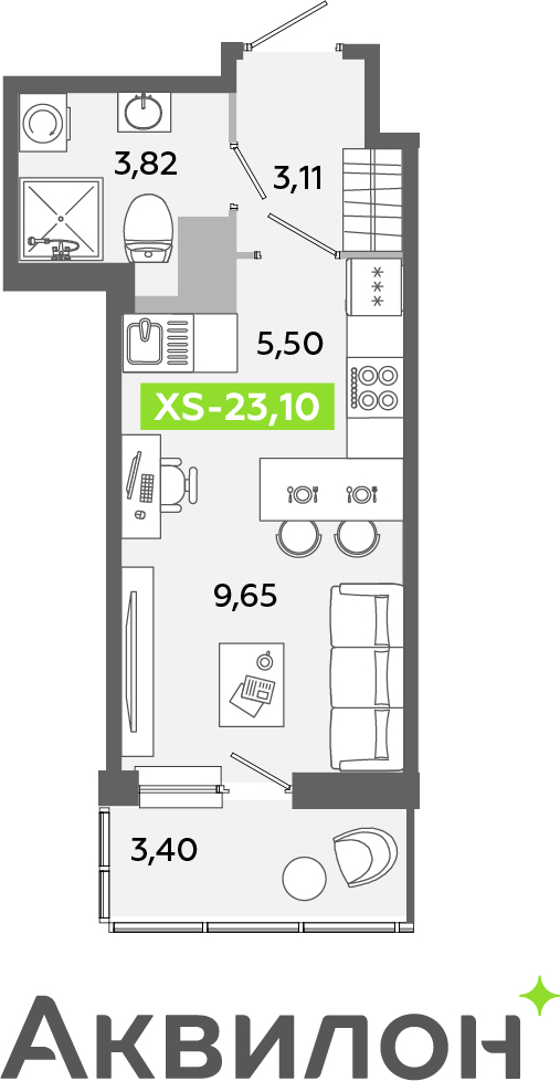 1-комнатная квартира в ЖК Беринг на 22 этаже в 2 секции. Сдача в 4 кв. 2025 г.