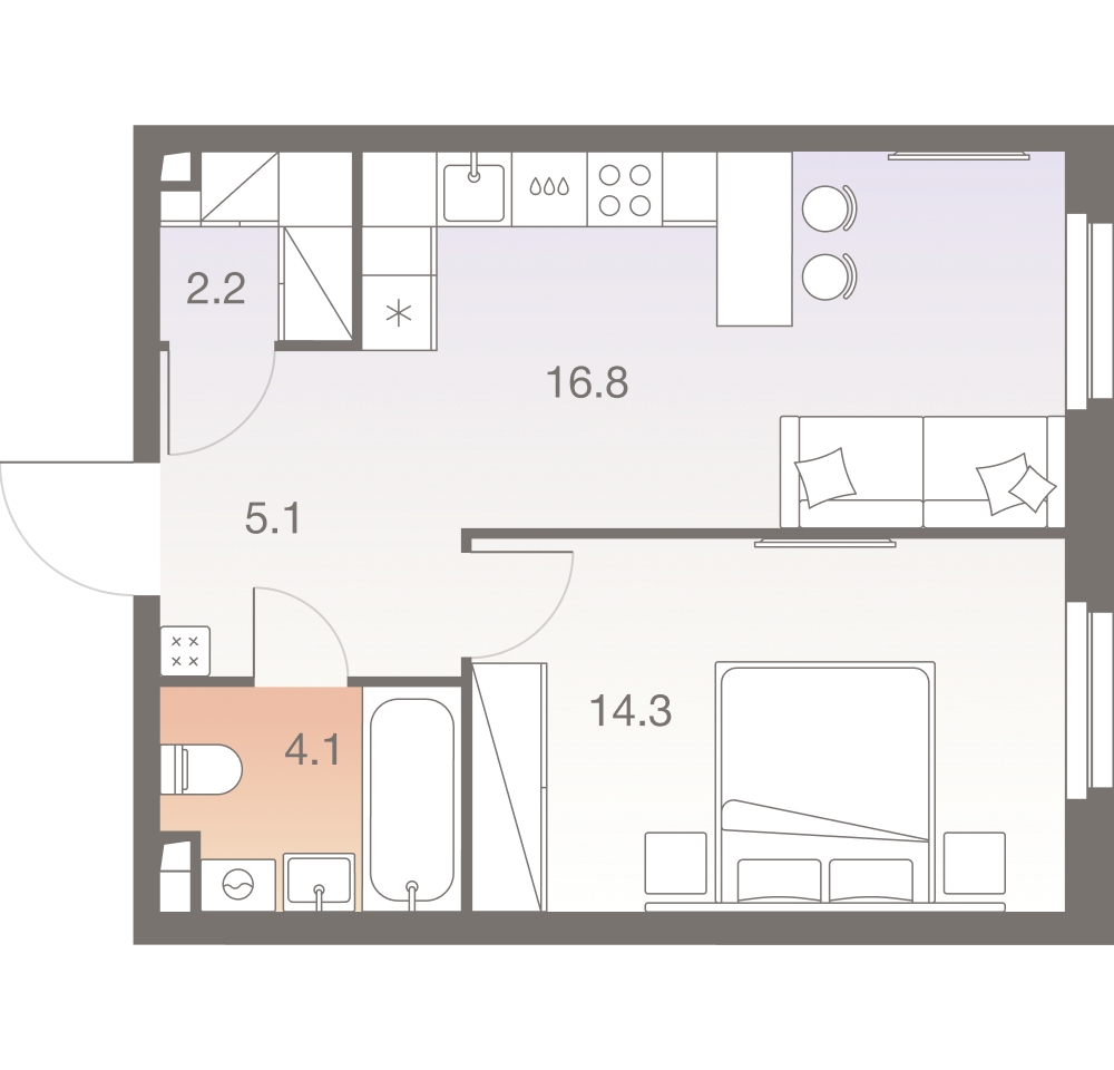 2-комнатная квартира в ЖК Беринг на 3 этаже в 6 секции. Сдача в 4 кв. 2025 г.