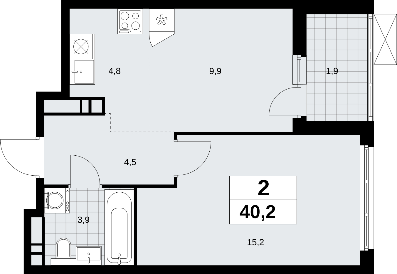 4-комнатная квартира в ЖК Скандинавия на 4 этаже в 1 секции. Сдача в 4 кв. 2026 г.