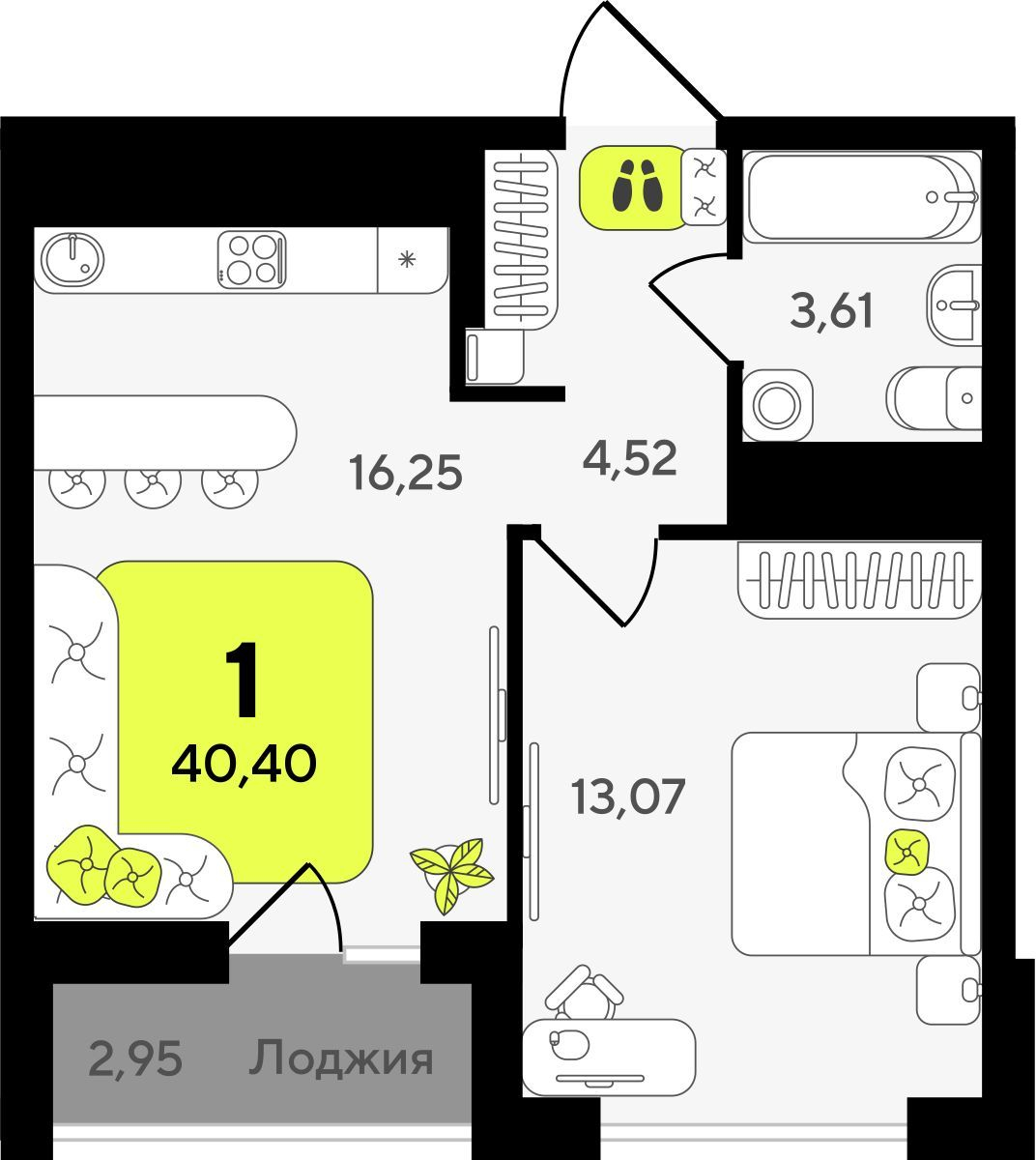 2-комнатная квартира в ЖК Беринг на 17 этаже в 2 секции. Сдача в 4 кв. 2025 г.