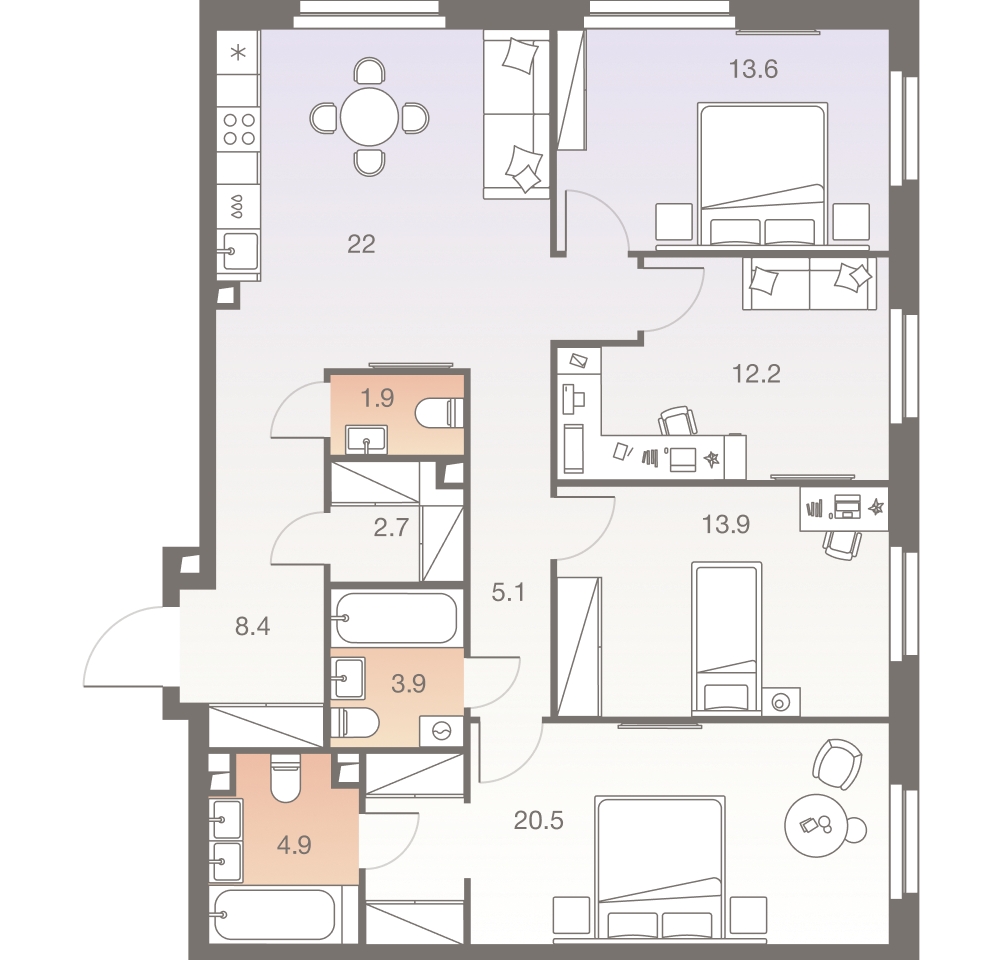 2-комнатная квартира в ЖК Беринг на 14 этаже в 1 секции. Сдача в 4 кв. 2025 г.