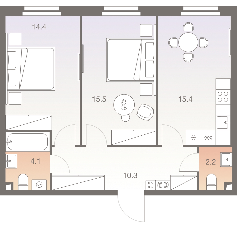 2-комнатная квартира в ЖК EVER на 32 этаже в 1 секции. Сдача в 3 кв. 2025 г.