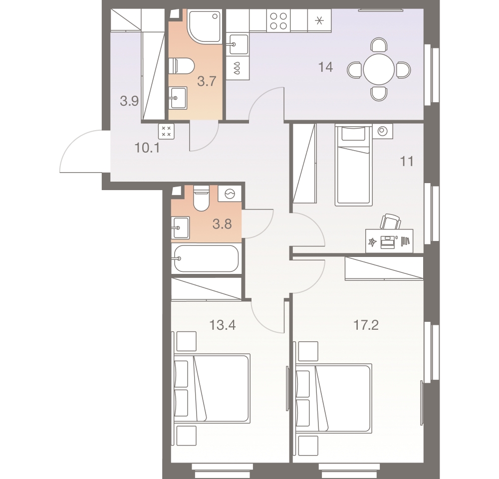 2-комнатная квартира в ЖК Беринг на 8 этаже в 1 секции. Сдача в 4 кв. 2025 г.
