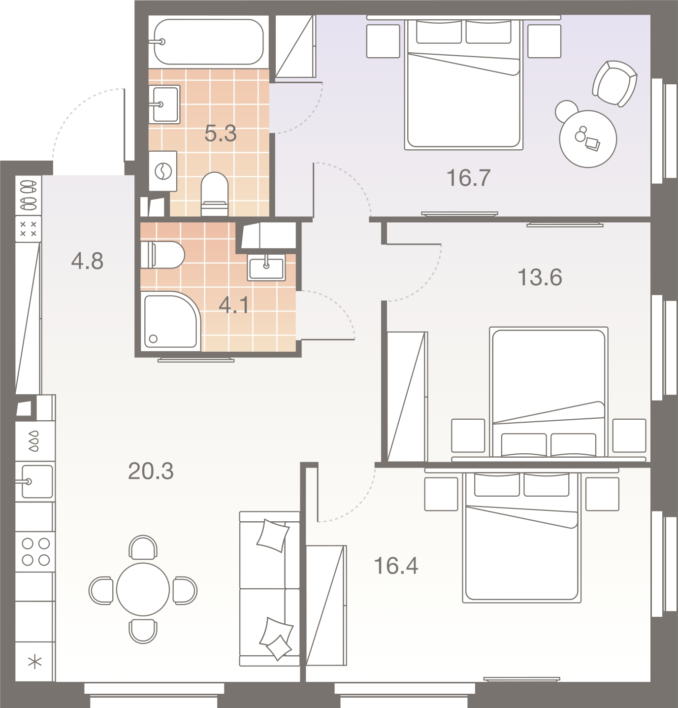 2-комнатная квартира с отделкой в ЖК EVER на 6 этаже в 1 секции. Дом сдан.