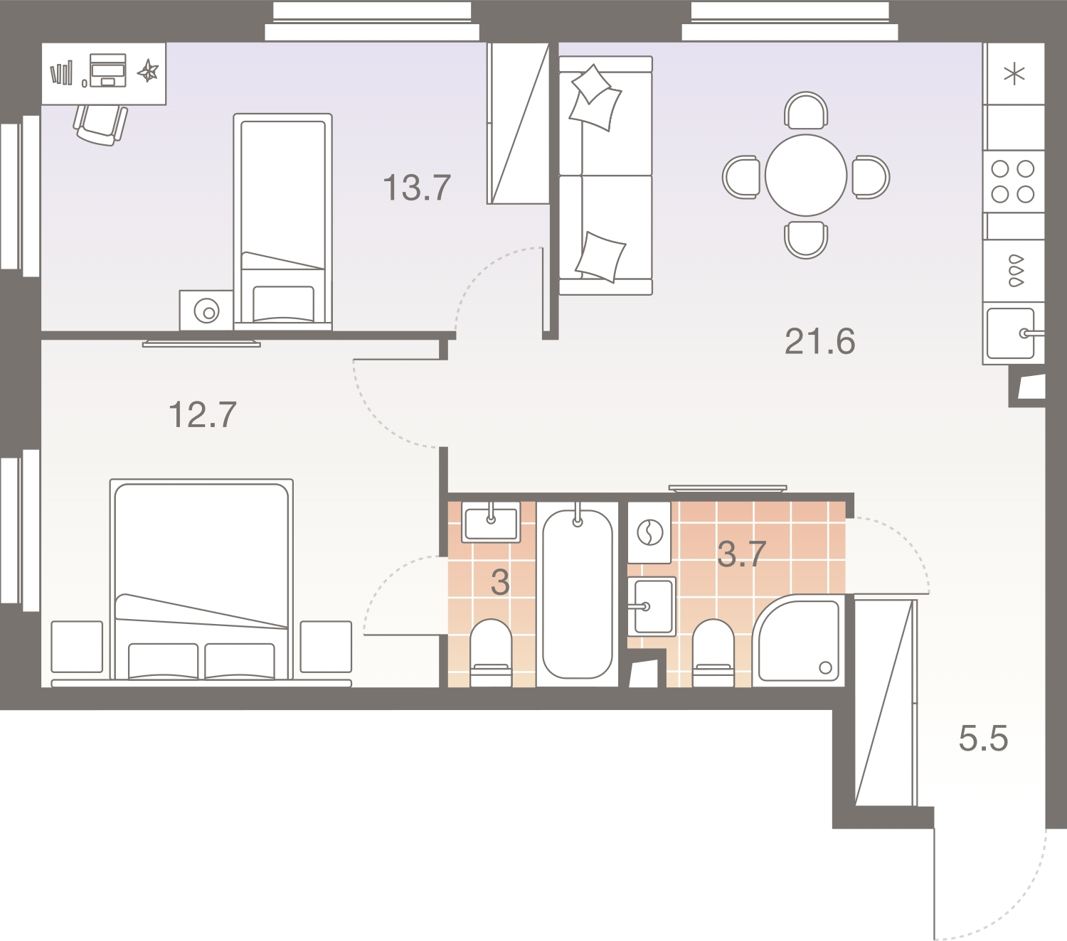 2-комнатная квартира в ЖК Беринг на 2 этаже в 5 секции. Сдача в 4 кв. 2025 г.