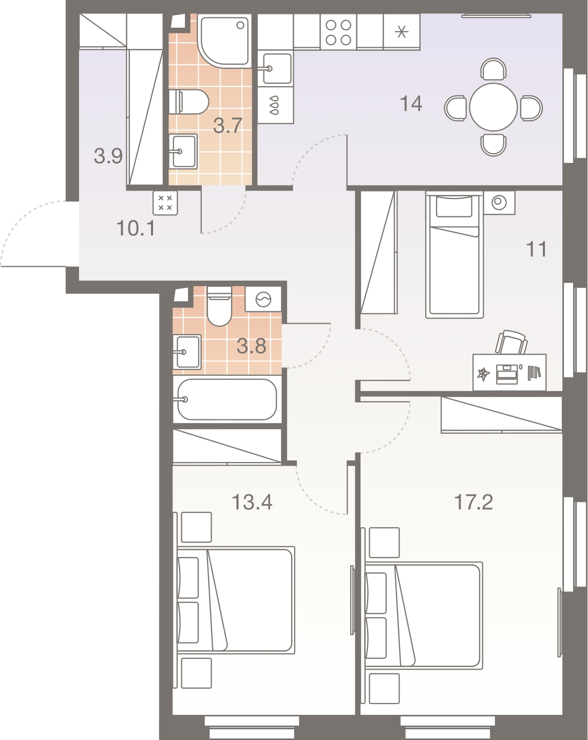 3-комнатная квартира в ЖК EVER на 29 этаже в 1 секции. Сдача в 3 кв. 2025 г.