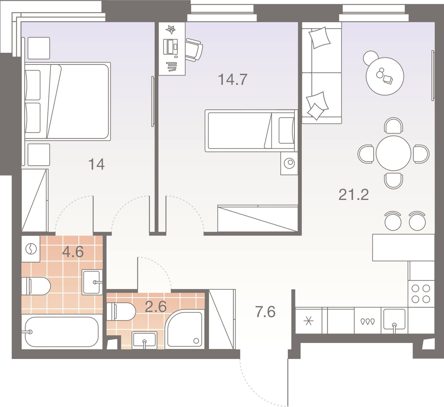 1-комнатная квартира в ЖК Беринг на 1 этаже в 2 секции. Сдача в 4 кв. 2025 г.