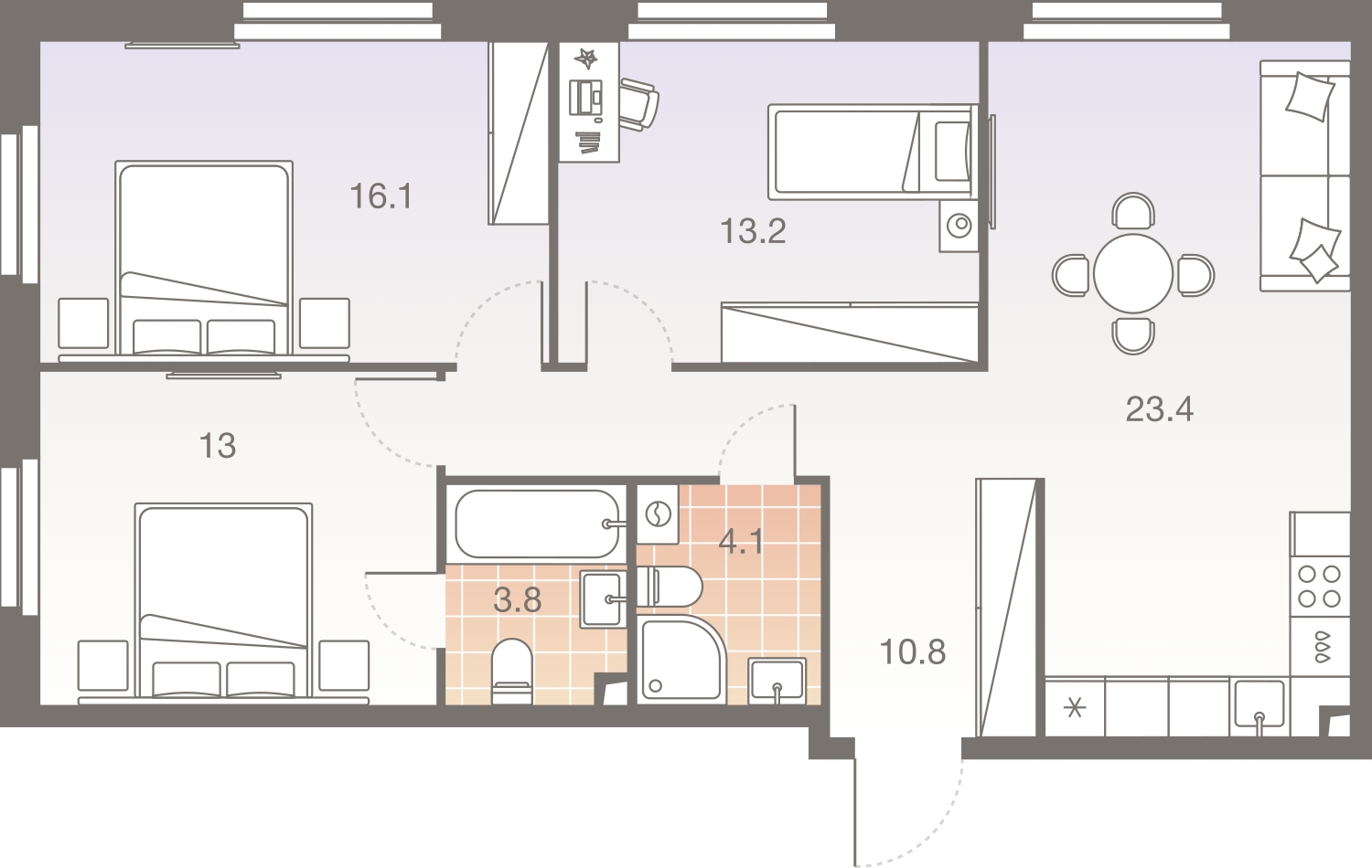 2-комнатная квартира в ЖК Беринг на 2 этаже в 6 секции. Сдача в 4 кв. 2025 г.