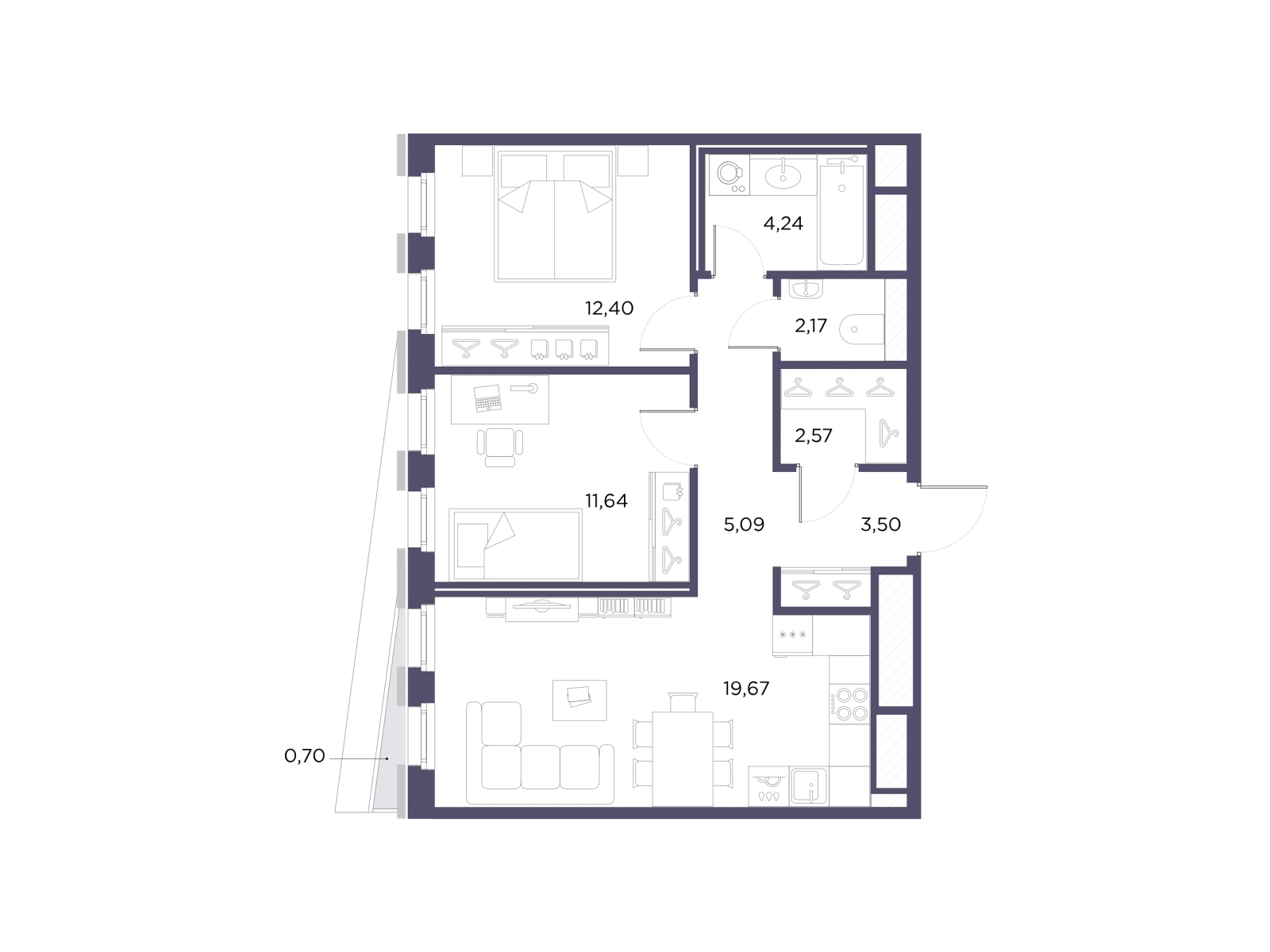 3-комнатная квартира в ЖК EVER на 18 этаже в 1 секции. Сдача в 3 кв. 2025 г.