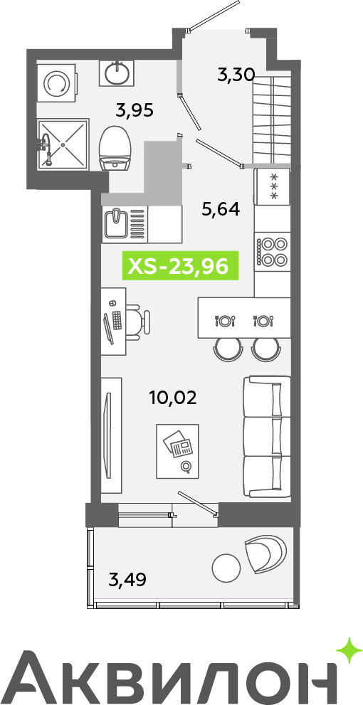 2-комнатная квартира в ЖК Беринг на 6 этаже в 3 секции. Сдача в 4 кв. 2025 г.