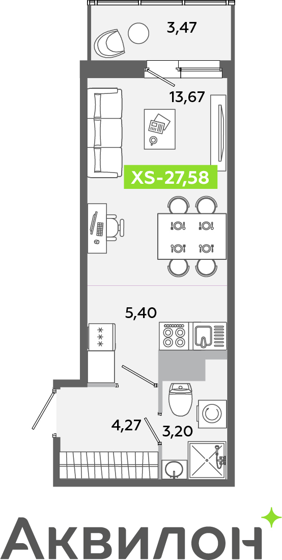 2-комнатная квартира в ЖК Беринг на 12 этаже в 4 секции. Сдача в 4 кв. 2025 г.
