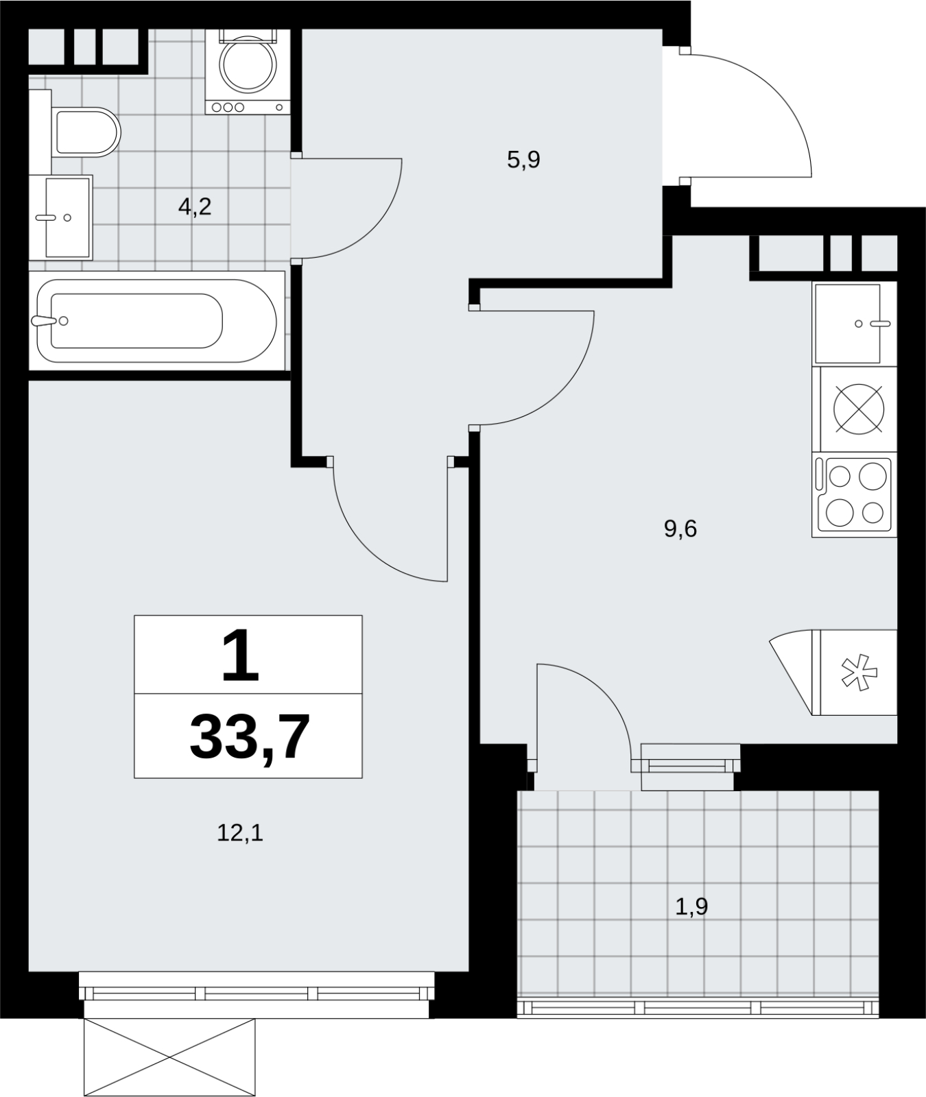 2-комнатная квартира в ЖК Скандинавия на 9 этаже в 1 секции. Сдача в 4 кв. 2026 г.