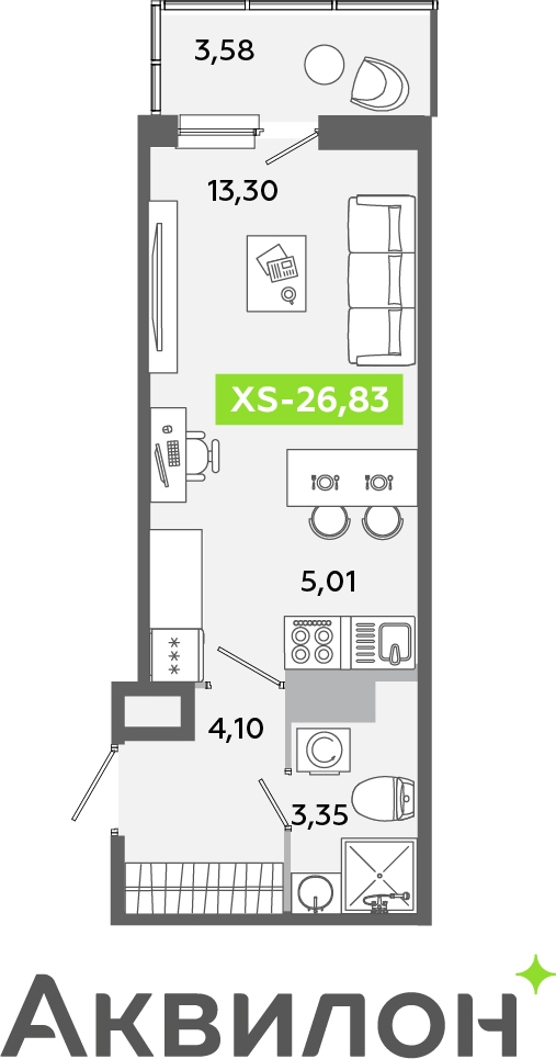 2-комнатная квартира в ЖК Беринг на 9 этаже в 4 секции. Сдача в 4 кв. 2025 г.