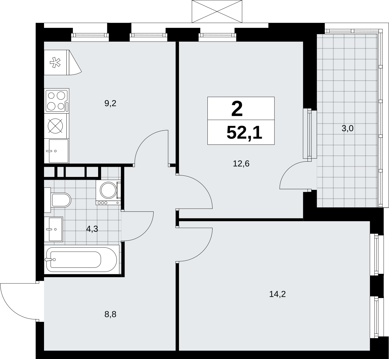 2-комнатная квартира в ЖК Скандинавия на 6 этаже в 1 секции. Сдача в 4 кв. 2026 г.