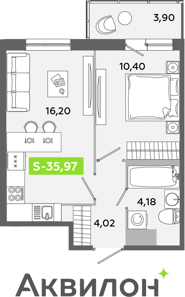 2-комнатная квартира в ЖК Беринг на 12 этаже в 3 секции. Сдача в 4 кв. 2025 г.