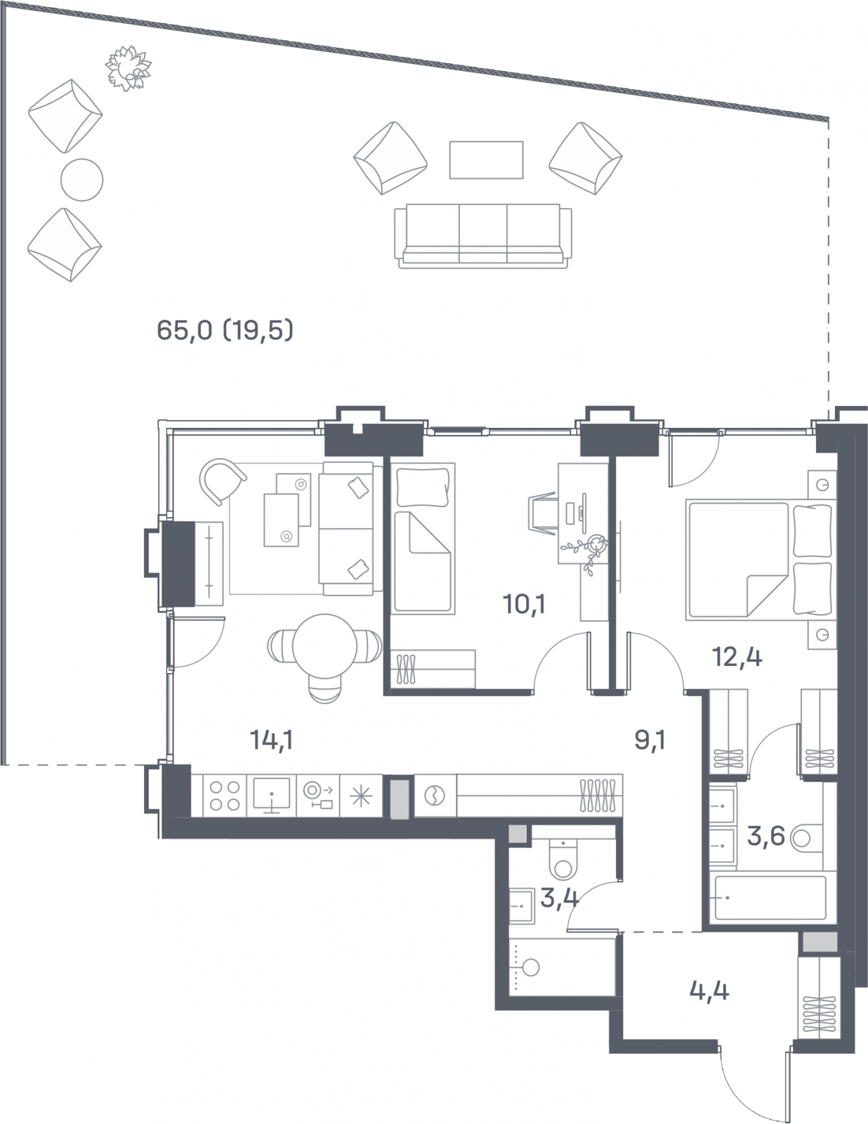 2-комнатная квартира с отделкой в ЖК Квартал Метроном на 13 этаже в 3 секции. Сдача в 3 кв. 2026 г.