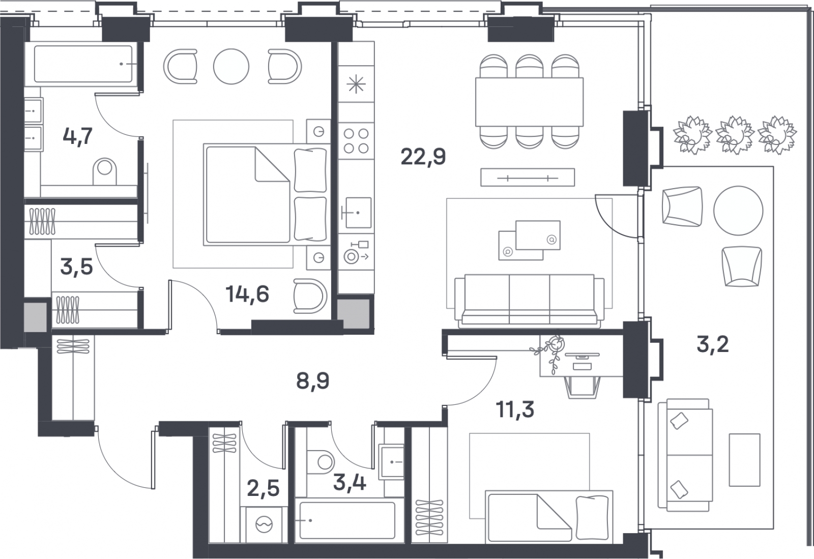 2-комнатная квартира с отделкой в ЖК Квартал Метроном на 12 этаже в 11 секции. Сдача в 3 кв. 2026 г.