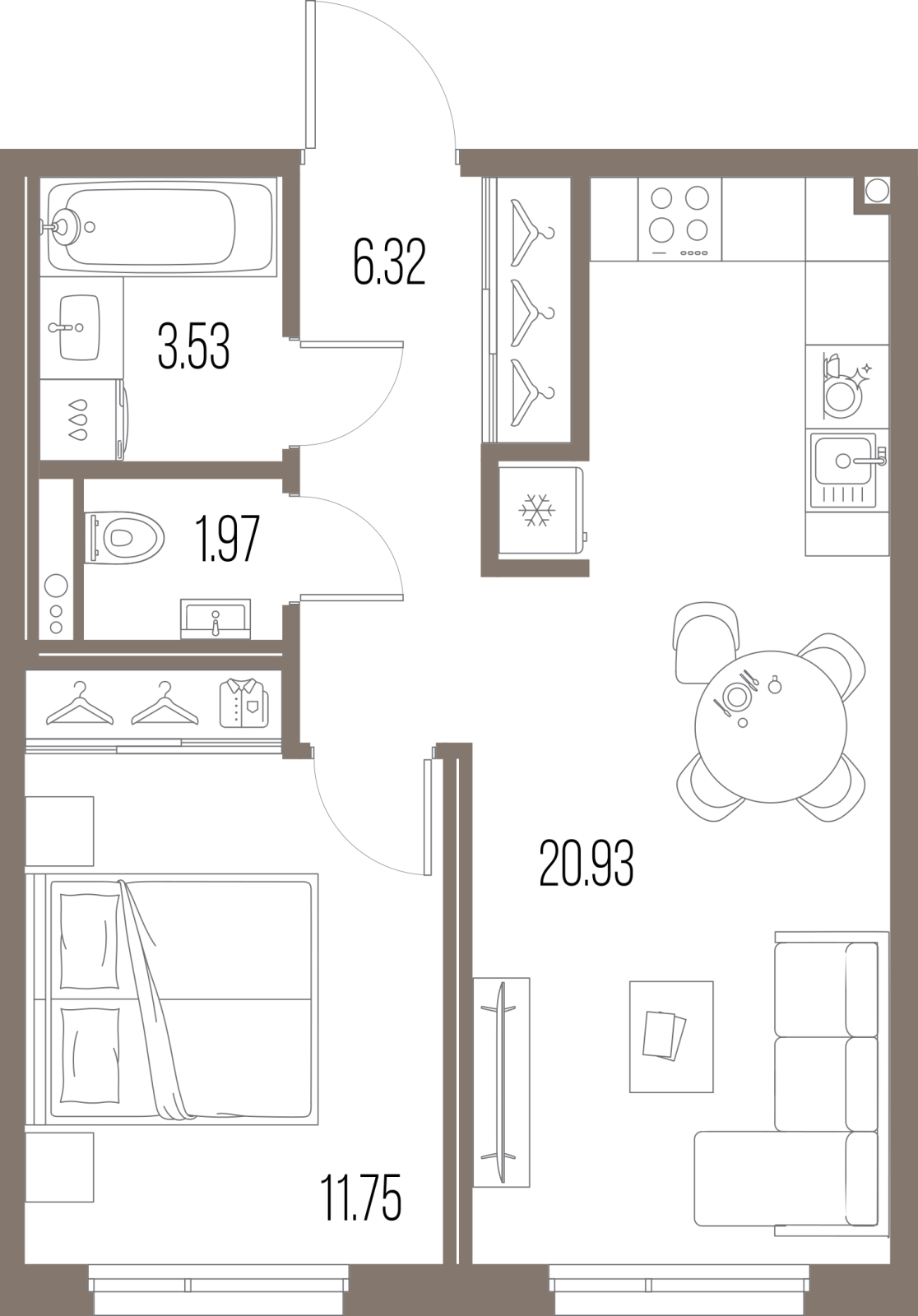 2-комнатная квартира в ЖК Беринг на 3 этаже в 5 секции. Сдача в 4 кв. 2025 г.
