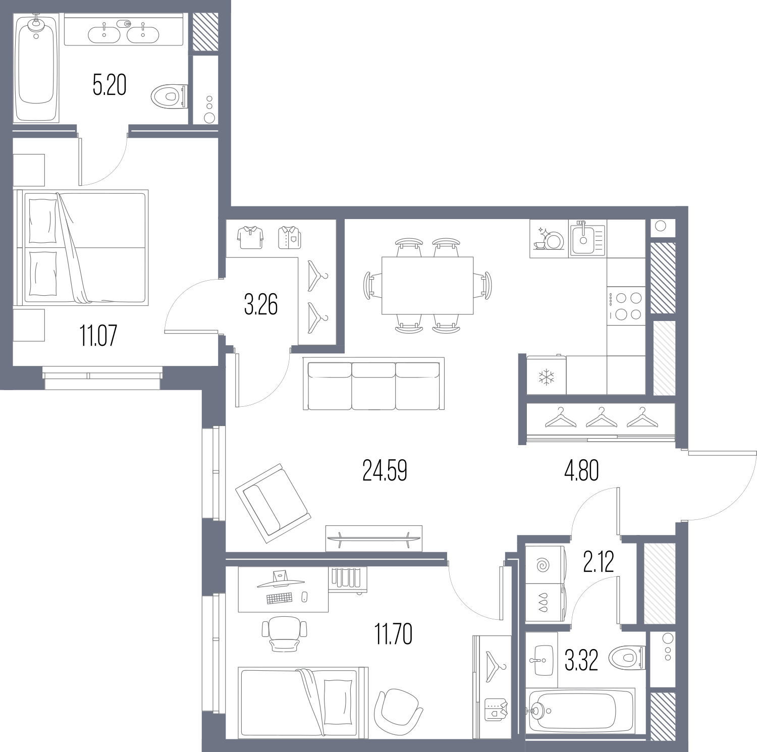 2-комнатная квартира в ЖК Беринг на 16 этаже в 5 секции. Сдача в 4 кв. 2025 г.