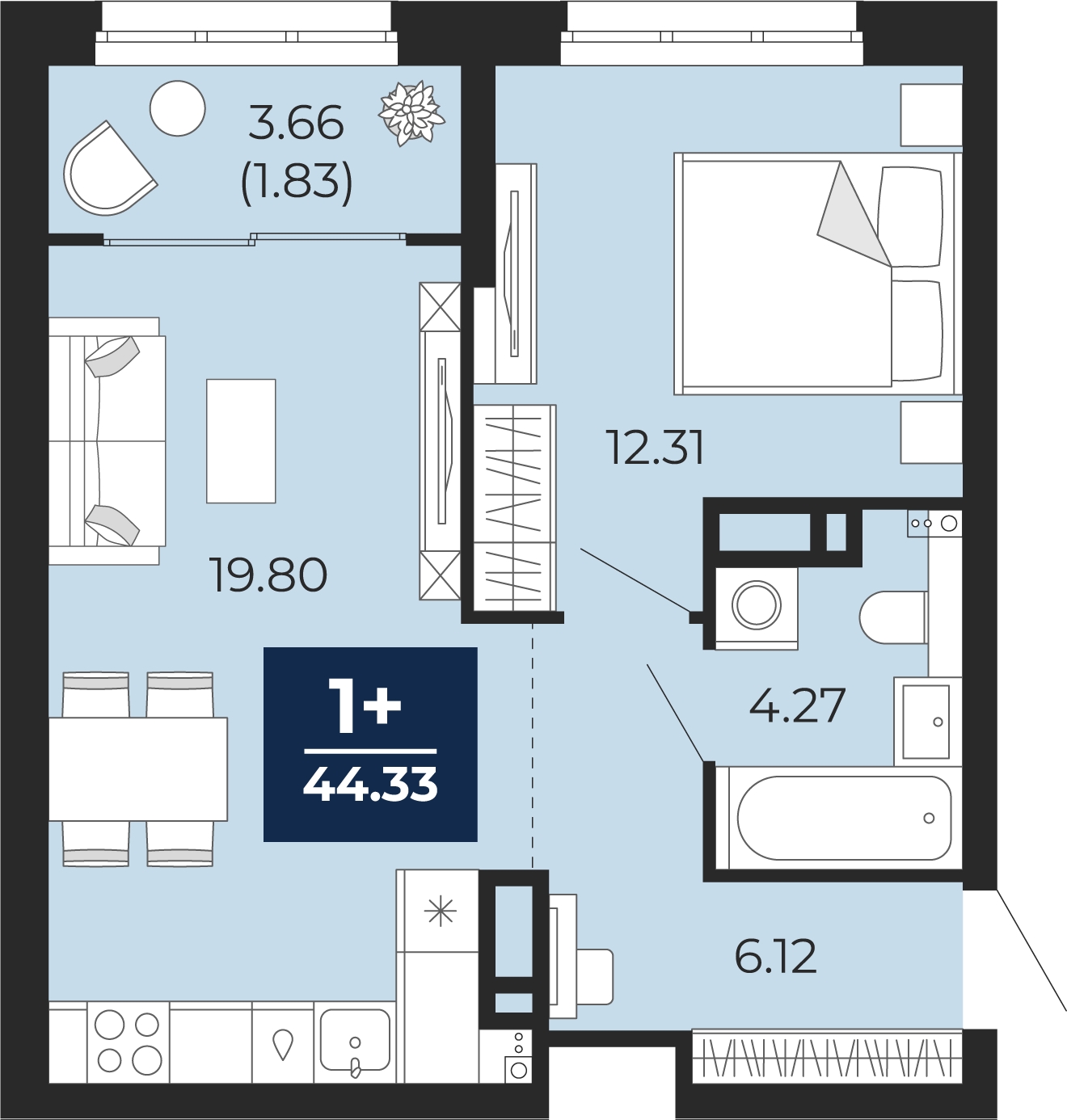 2-комнатная квартира в ЖК Беринг на 15 этаже в 5 секции. Сдача в 4 кв. 2025 г.
