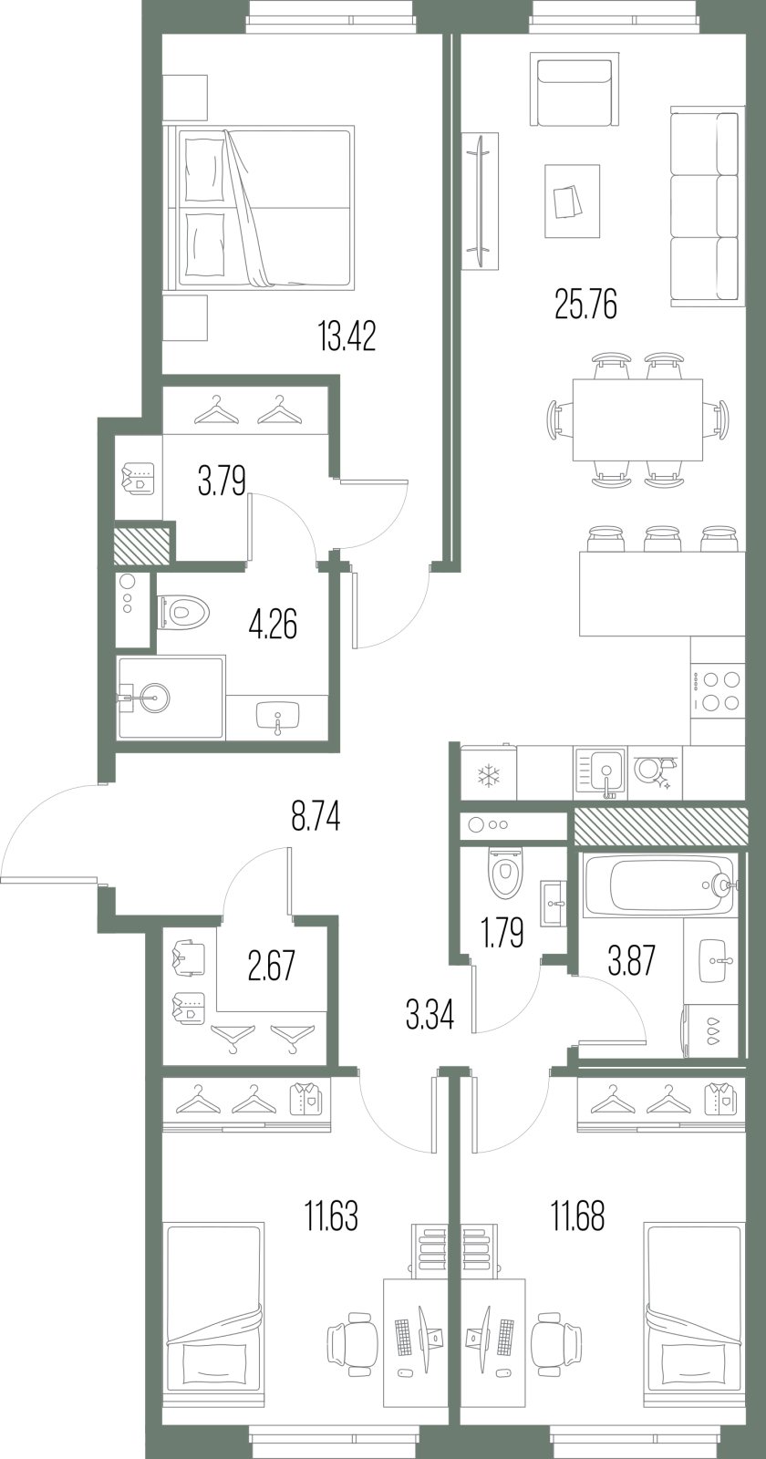 2-комнатная квартира в ЖК Беринг на 17 этаже в 2 секции. Сдача в 4 кв. 2025 г.