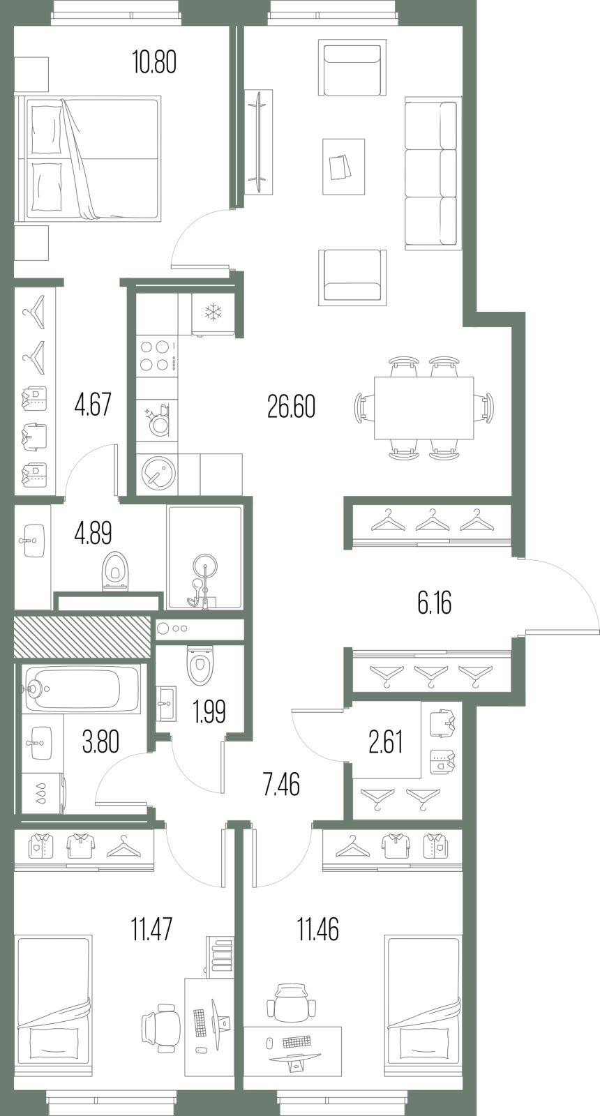 2-комнатная квартира в ЖК Беринг на 16 этаже в 2 секции. Сдача в 4 кв. 2025 г.