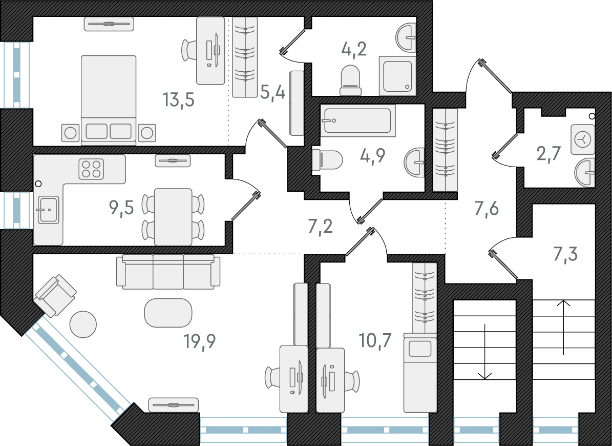 2-комнатная квартира с отделкой в ЖК Portland на 24 этаже в 1 секции. Сдача в 4 кв. 2025 г.