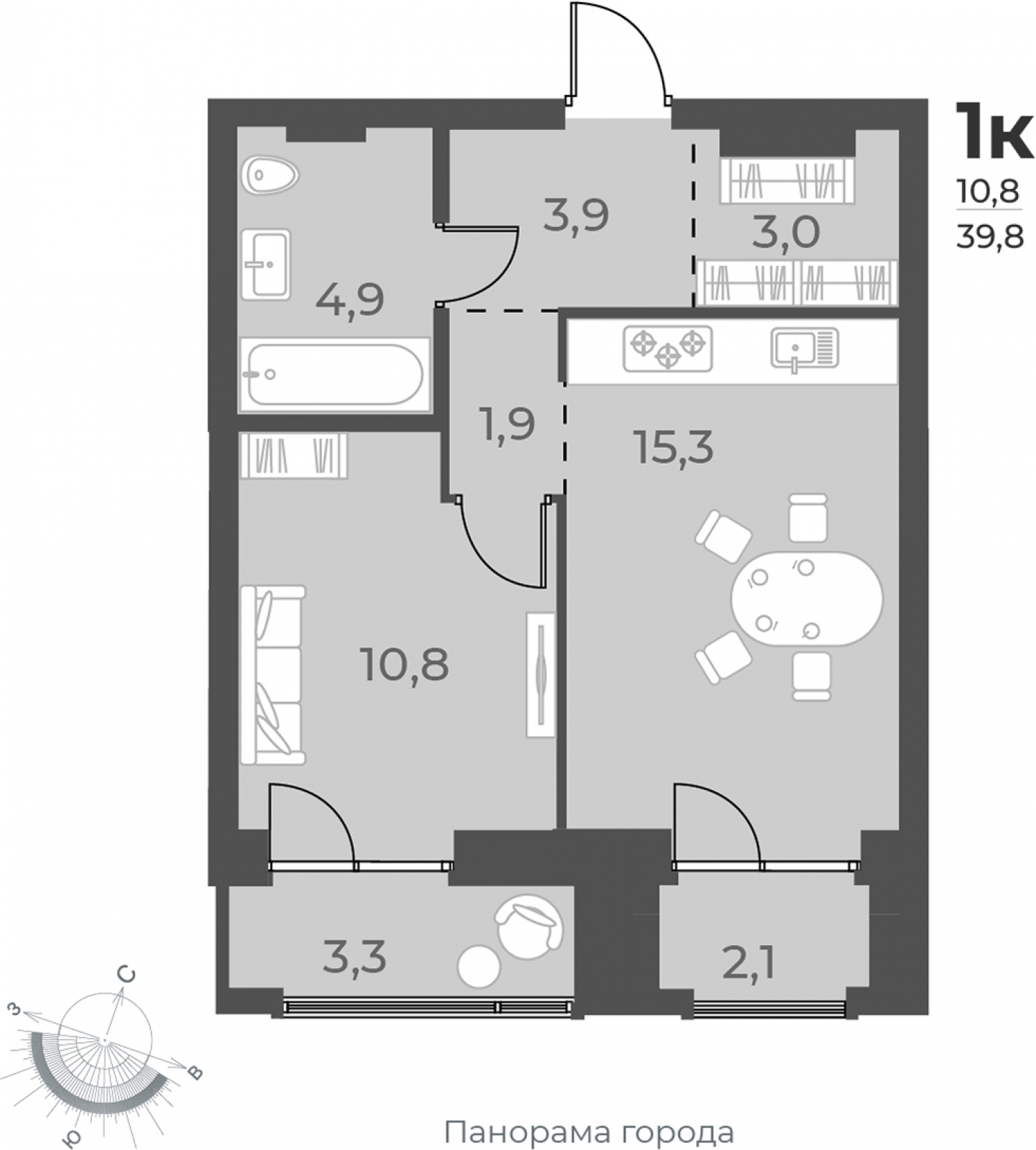2-комнатная квартира в ЖК Беринг на 16 этаже в 3 секции. Сдача в 4 кв. 2025 г.