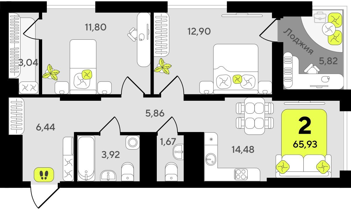 2-комнатная квартира в ЖК Беринг на 10 этаже в 2 секции. Сдача в 4 кв. 2025 г.