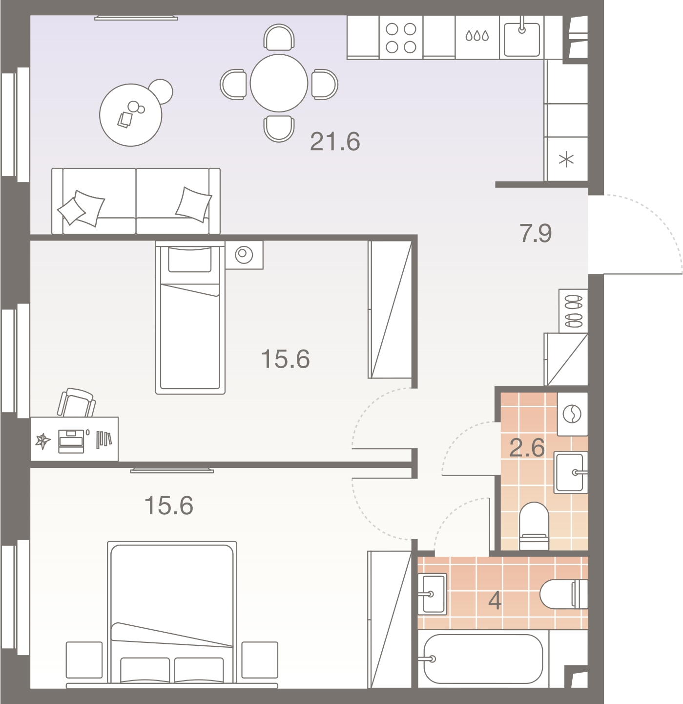 2-комнатная квартира с отделкой в ЖК AHEAD на 14 этаже в 1 секции. Сдача в 4 кв. 2024 г.