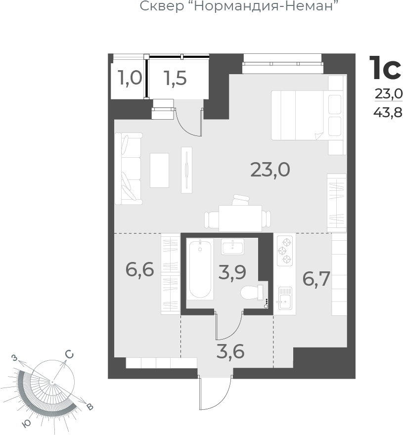2-комнатная квартира в ЖК Беринг на 8 этаже в 3 секции. Сдача в 4 кв. 2025 г.