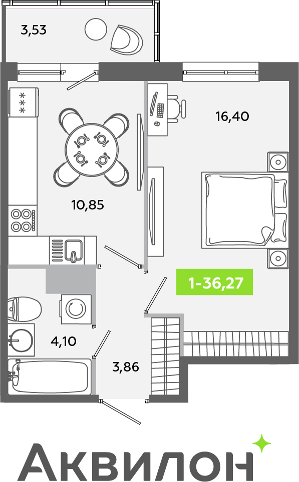 2-комнатная квартира в ЖК Беринг на 4 этаже в 3 секции. Сдача в 4 кв. 2025 г.
