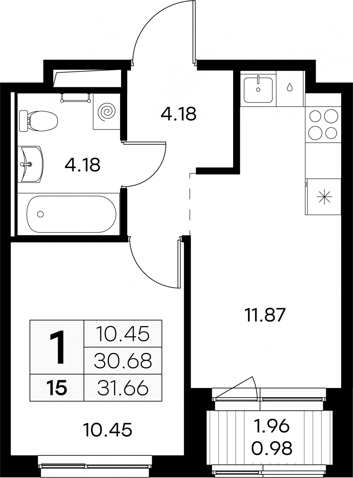 1-комнатная квартира в ЖК 1А Первомайская на 5 этаже в 1 секции. Дом сдан.