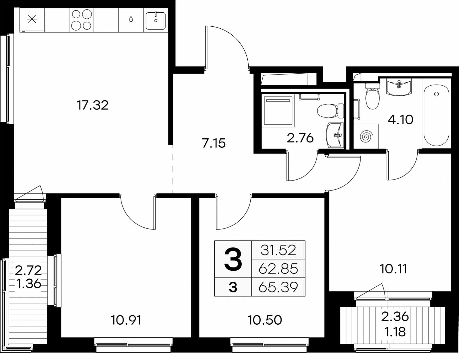 1-комнатная квартира в ЖК 1А Первомайская на 3 этаже в 1 секции. Дом сдан.