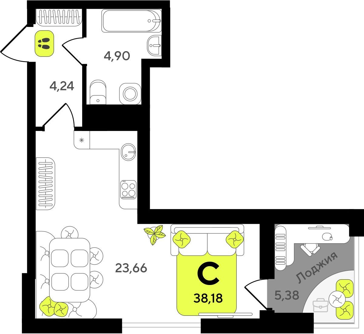 2-комнатная квартира в ЖК Беринг на 8 этаже в 5 секции. Сдача в 4 кв. 2025 г.