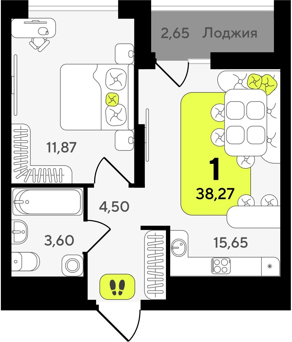 2-комнатная квартира в ЖК Беринг на 3 этаже в 5 секции. Сдача в 4 кв. 2025 г.