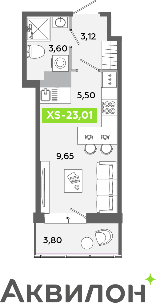 2-комнатная квартира в ЖК Беринг на 17 этаже в 5 секции. Сдача в 4 кв. 2025 г.
