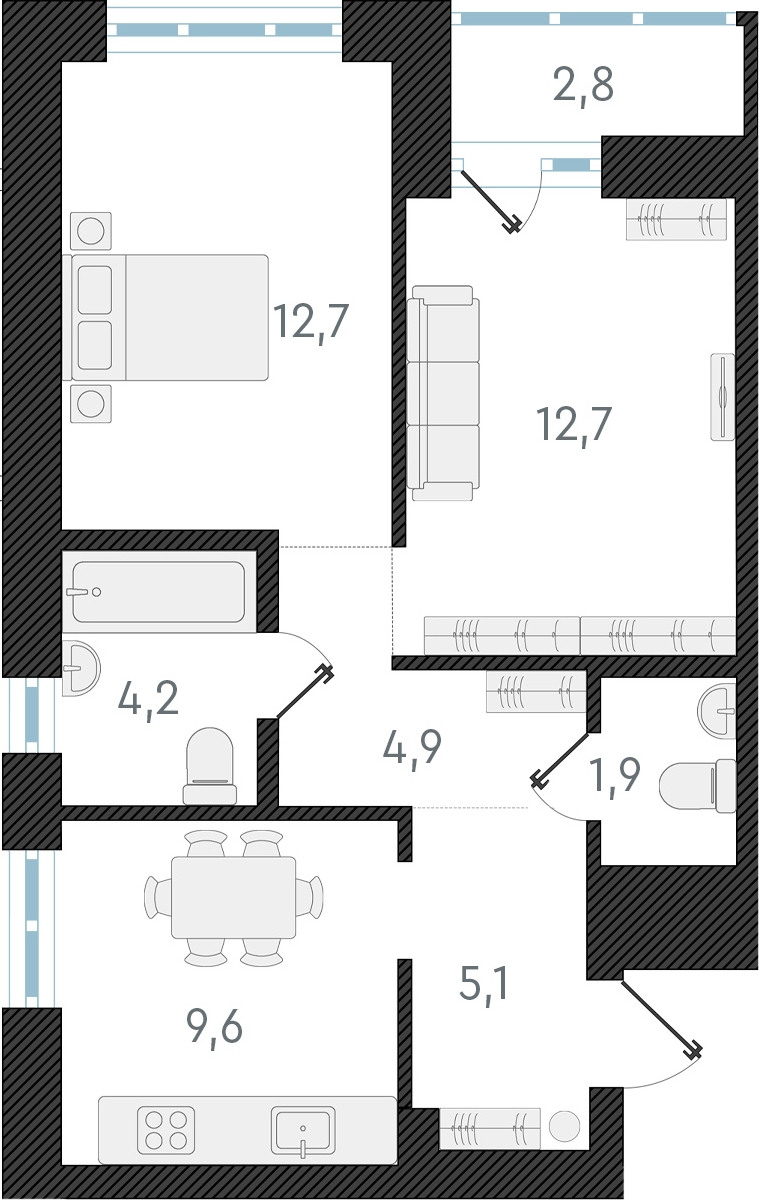 3-комнатная квартира в ЖК Беринг на 3 этаже в 4 секции. Сдача в 4 кв. 2025 г.
