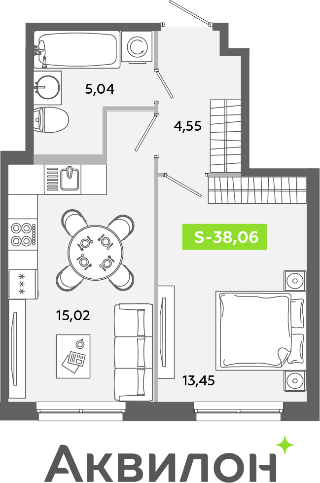 2-комнатная квартира в ЖК Беринг на 1 этаже в 4 секции. Сдача в 4 кв. 2025 г.